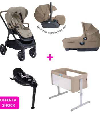 Sistema modulare Joie Passeggino Finiti + Navetta omologata auto + Ovetto reclinabile + base Isofix rotante + Culla fianco letto
