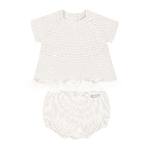 Condor - Set Completo Neonata in Cotone con Tulle Colore Latte