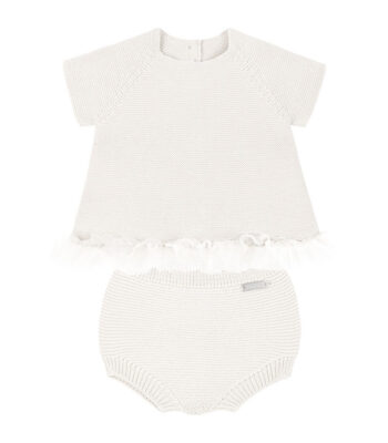 Condor - Set Completo Neonata in Cotone con Tulle Colore Latte