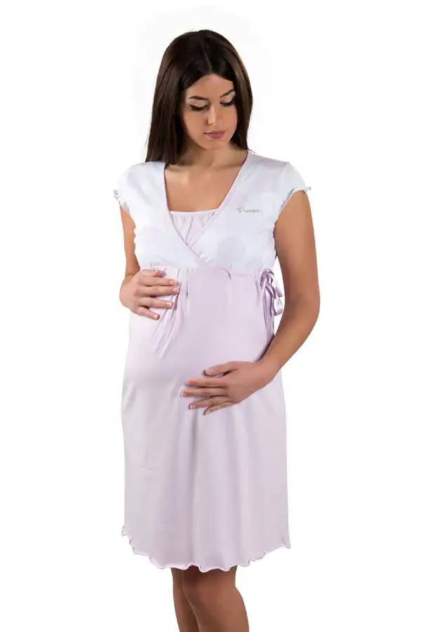 Premamy – Camicia da notte premaman mezza manica rosa e bianca a pois Premamy – Camicia da notte premaman mezza manica rosa e bianca a pois - immagine 1