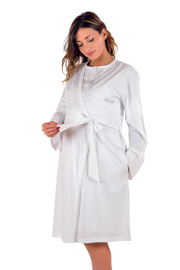 Vestaglia da notte manica lunga aperta Premamy – Vestaglia premaman manica lunga con chiusura a fiocco - immagine 1