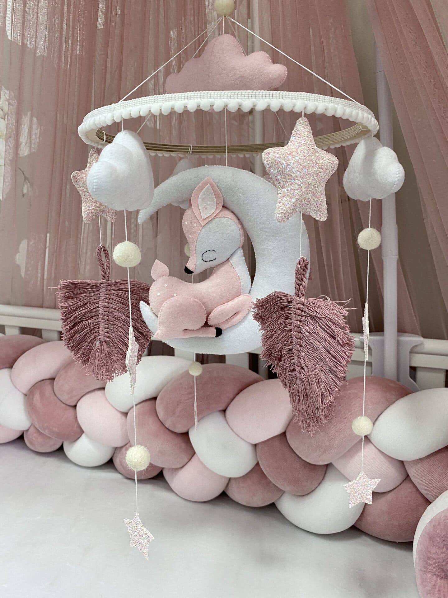 giostrina musicale lettino BBDOR PARIS - Giostrina musicale per lettino con cerbaiatto rosa - immagine 1